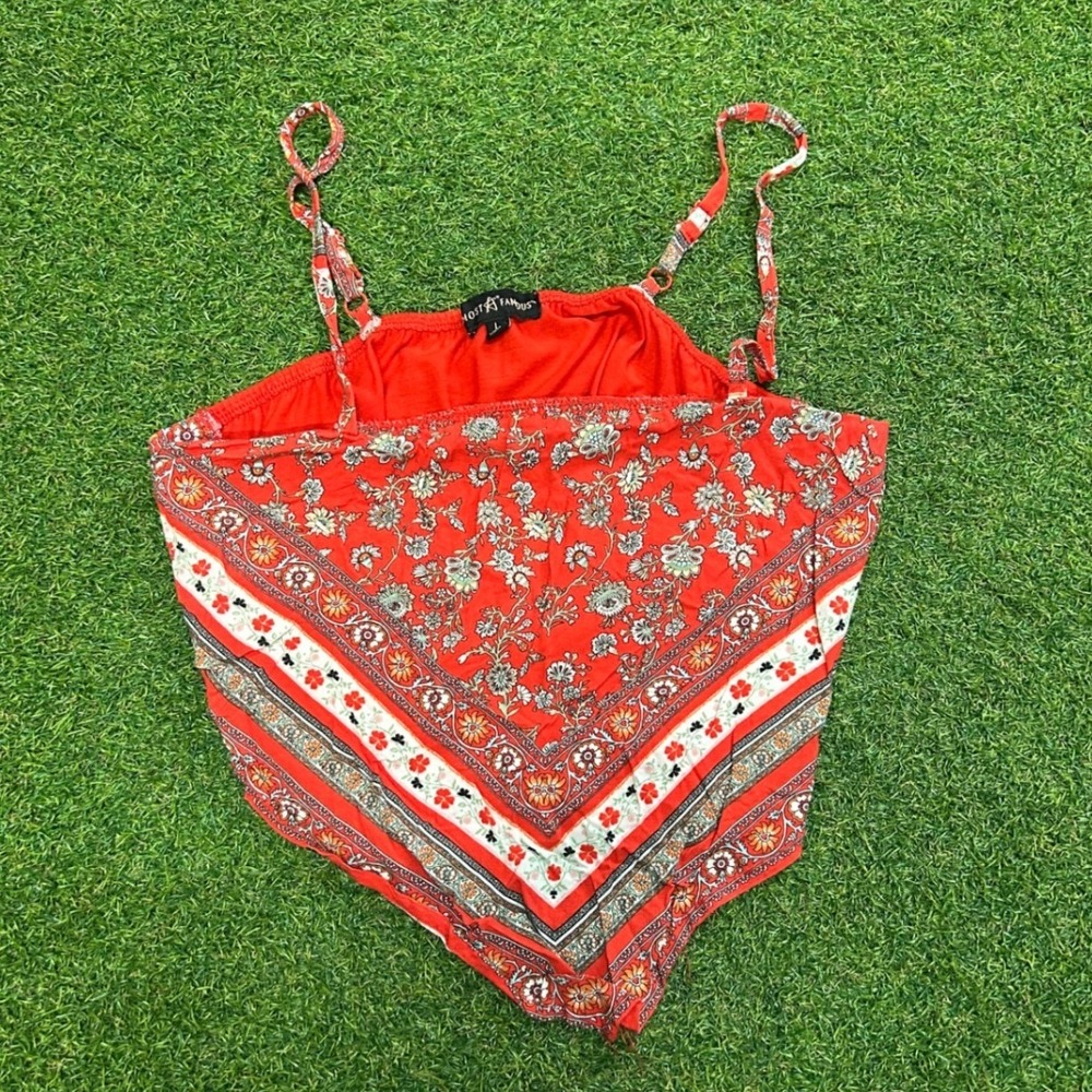 Almost Famous Red Floral Bandana Handkerchief Hem Cami Top Large